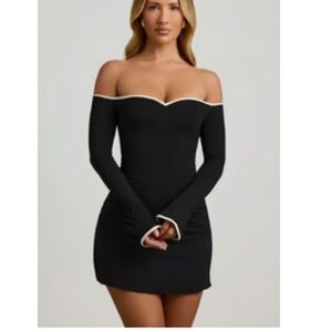 Oh Polly Elegant Black Off-Shoulder Dress
